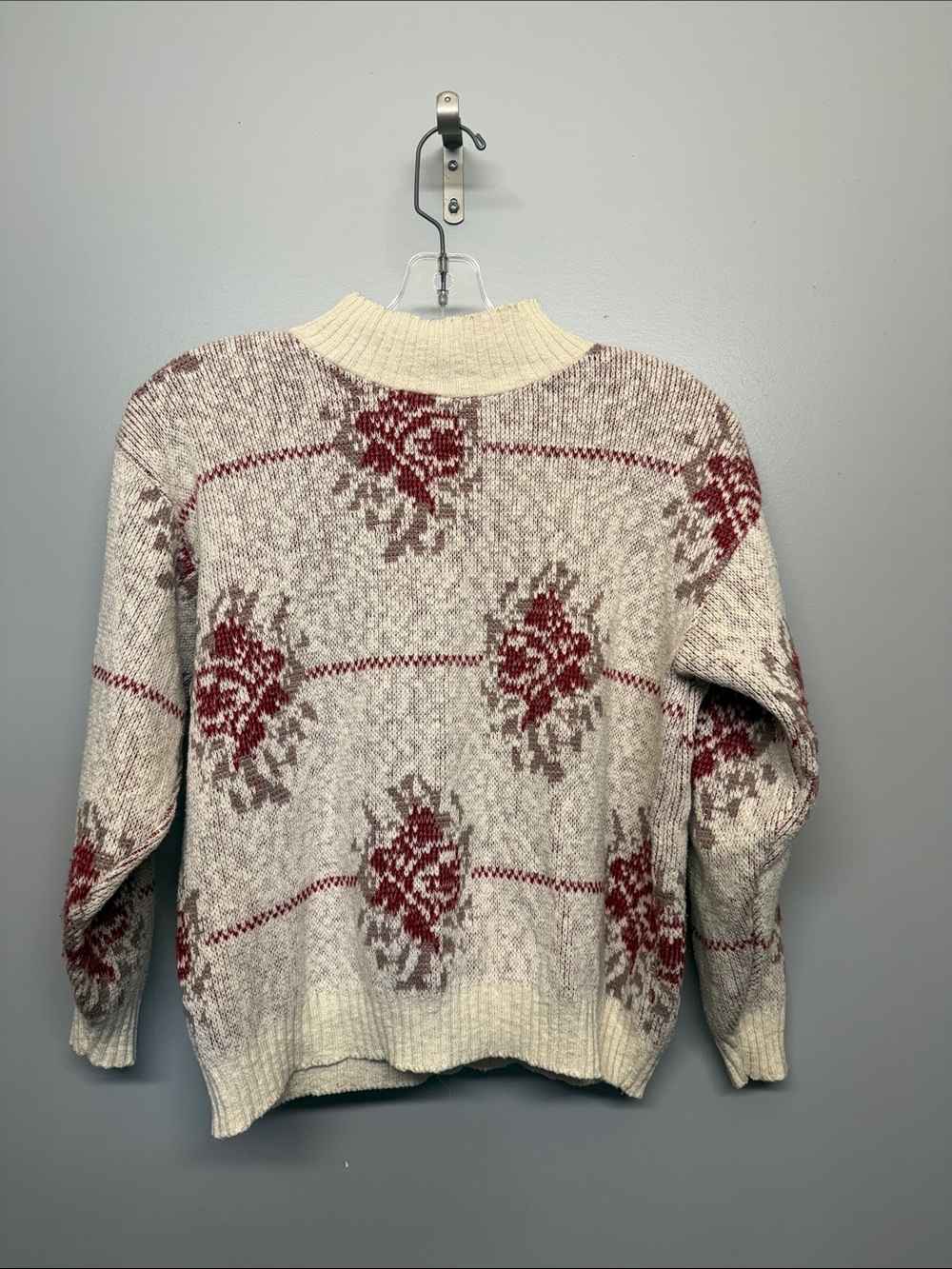 Vintage Countdown Cotton Cream Floral Knit Sweater with Red Accents
